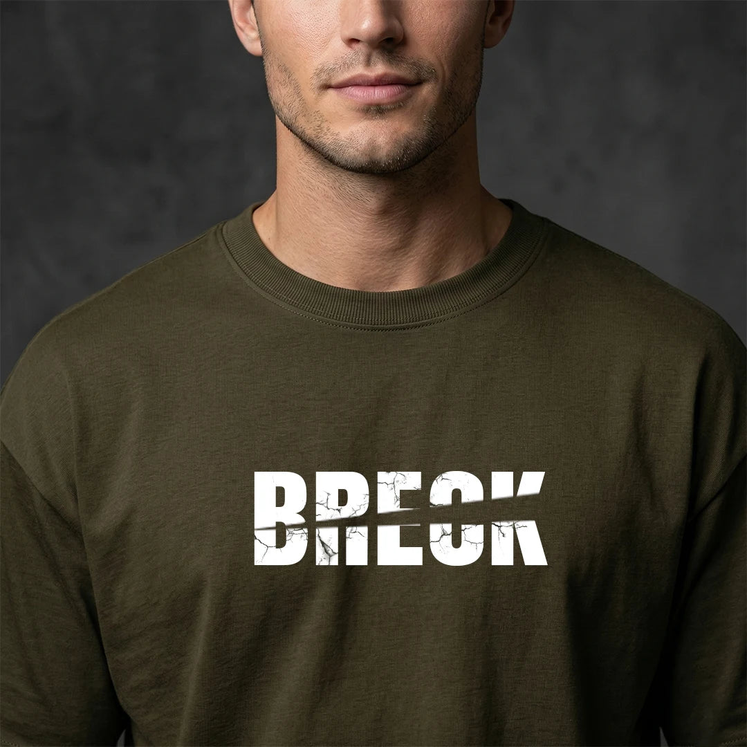 "Break Rules" Urban Rebellion Oversized T-Shirt – Premium 240 GSM Olive Green Graphic Tee