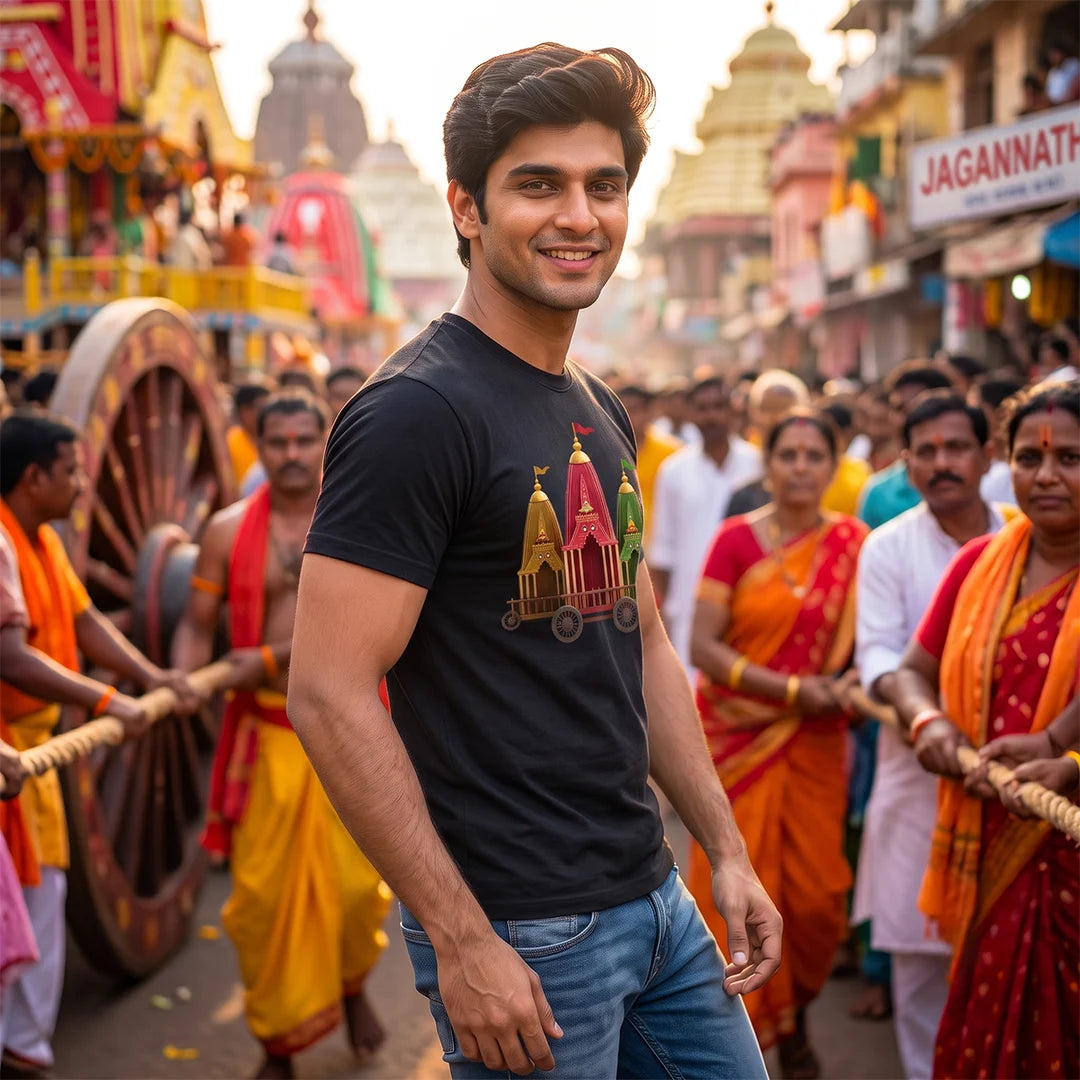 Premium Men's Pure Cotton Jagannath Puri Rath Yatra Chariot Graphic T-Shirt