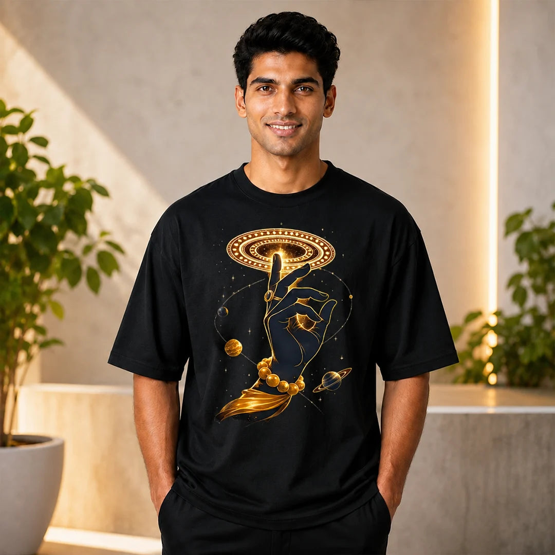 Men's Cosmic Chakra Divine Oversized Graphic T-Shirt - 240 GSM Pure Cotton, Bio-Washed