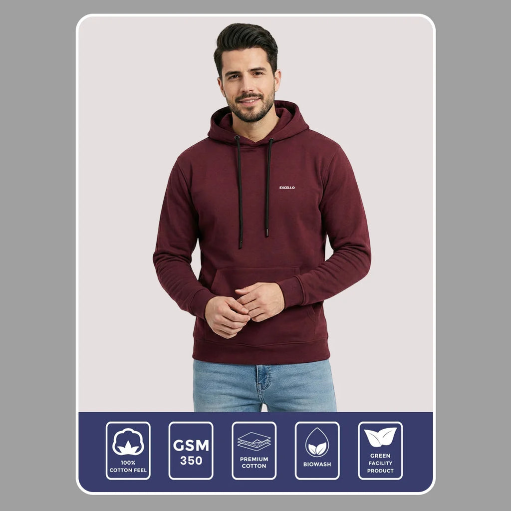Excello Men’s Premium  Hoodie | Heavyweight Cotton | Bio-Washed Winter Pullover Hoodies