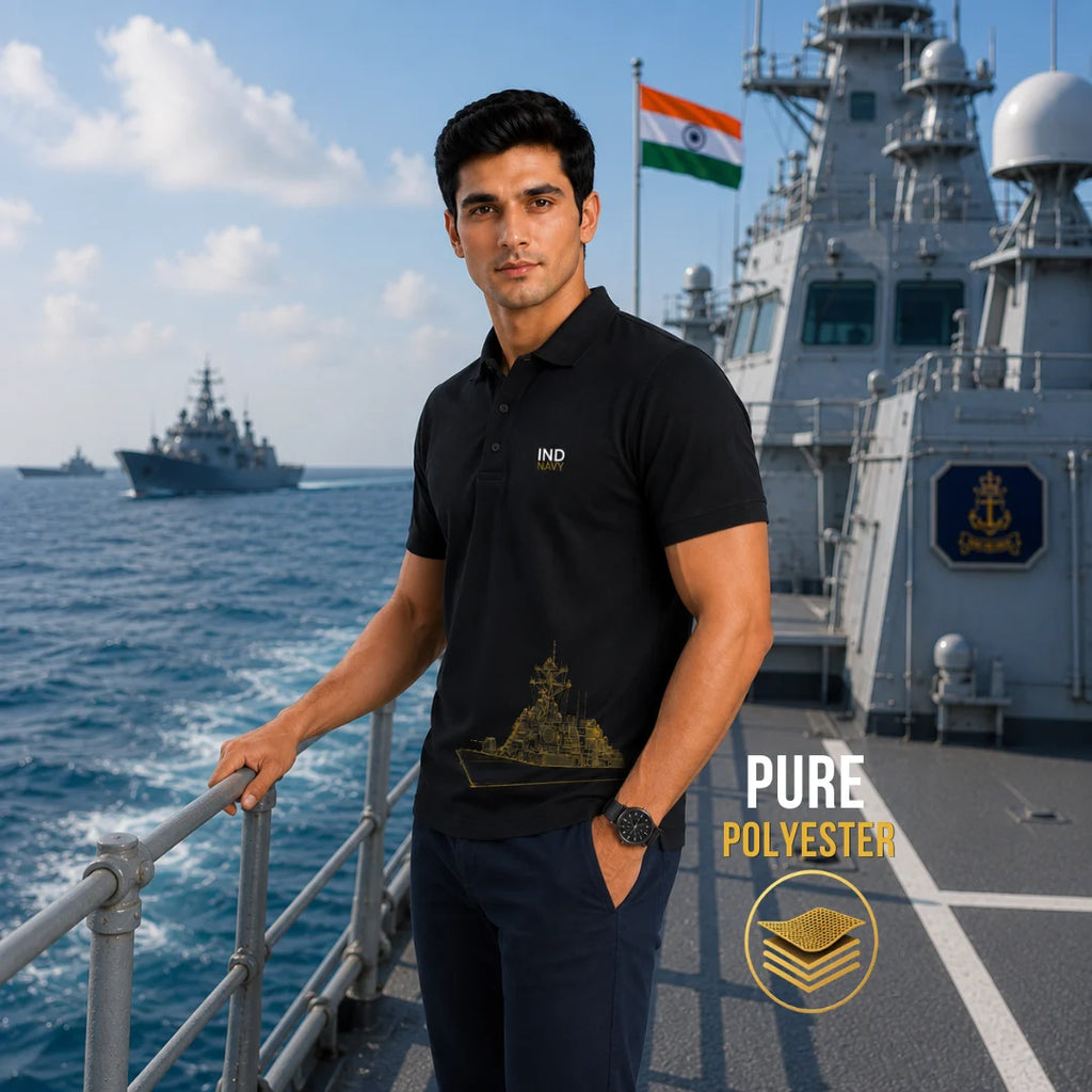 Men's Premium IND NAVY Graphic Polo T-Shirt - 210 GSM Nano Poly Modern Fit