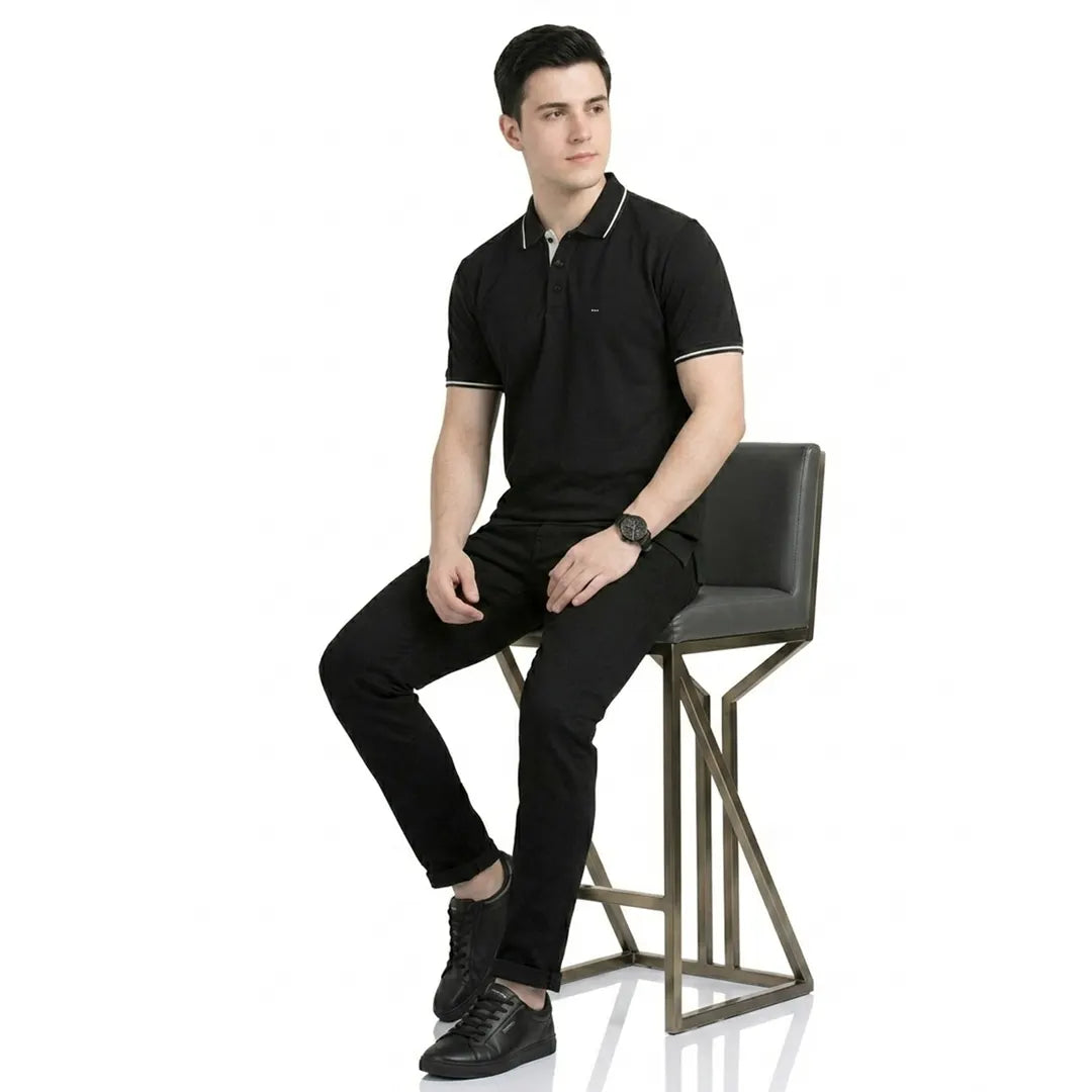 Premium Pure Cotton Regular Fit Tipping Polo Shirt - 270 GSM Bio-Washed