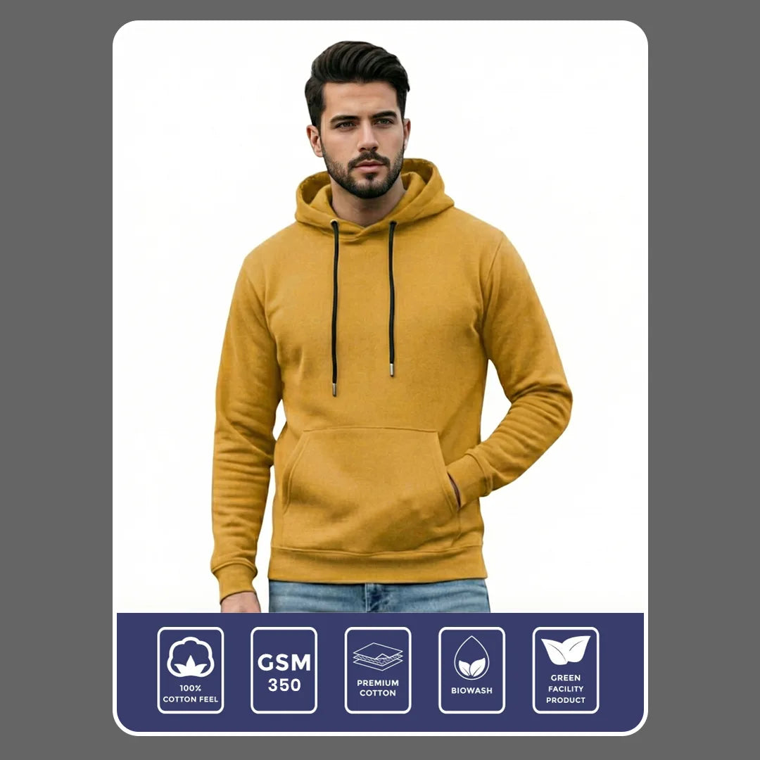 Men's Premium Solid Hoodie | Classic Regular Fit Cotton Blend Pullover Hoodie with Kangaroo Pocket | Essential Casual Winter Streetwear