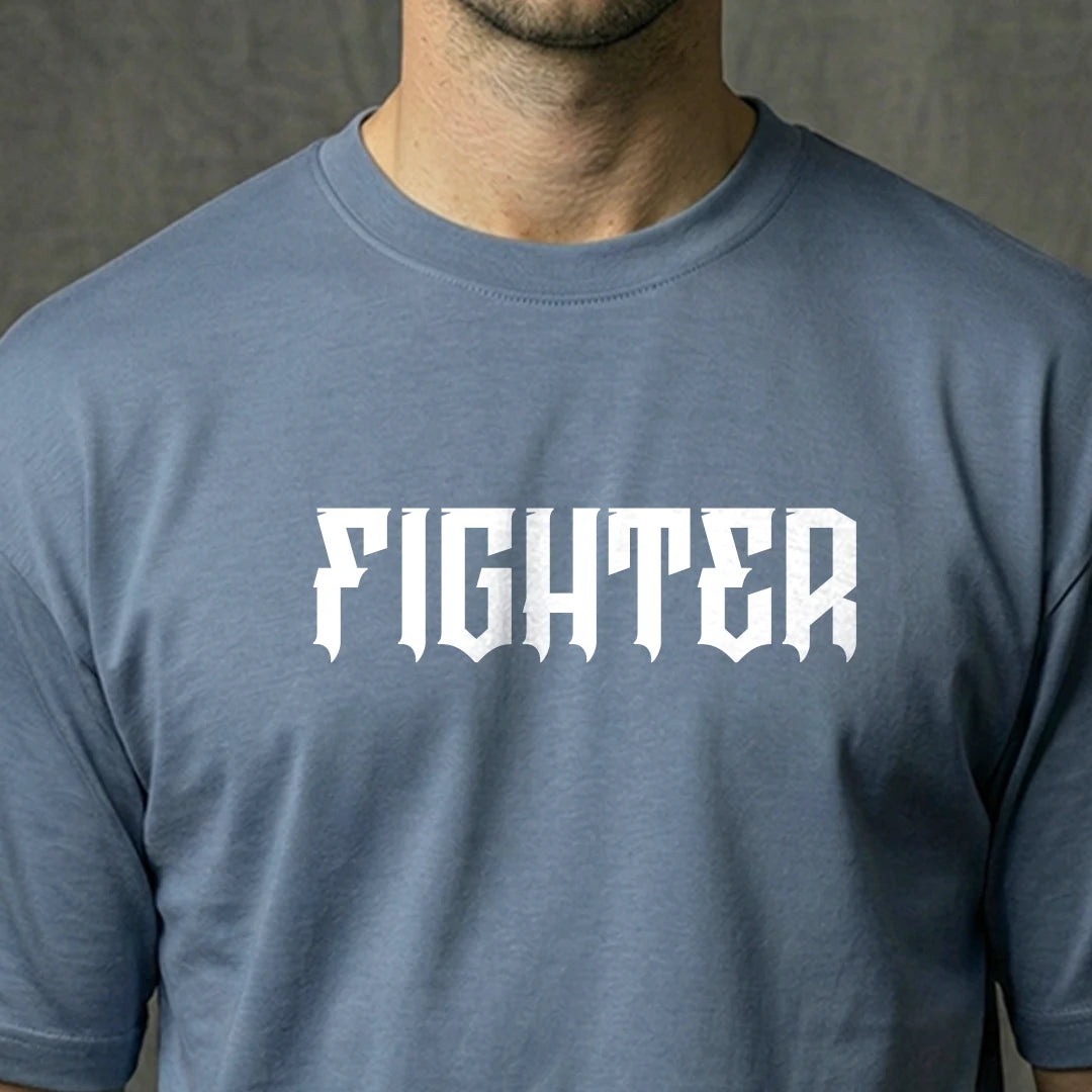 "Victorious Fighter" Graphic Oversized T-Shirt – Steel Blue