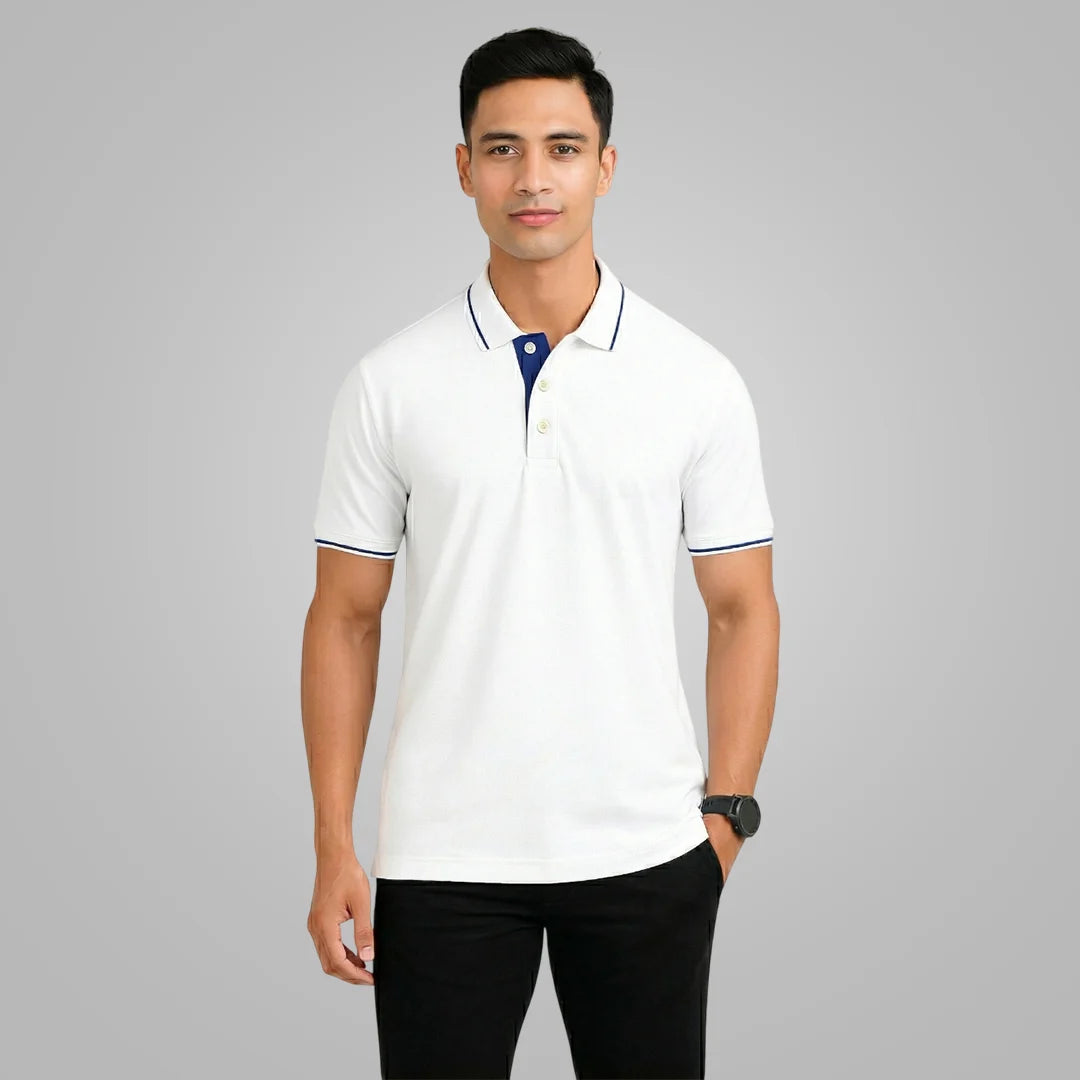 Men’s Premium Polo T-Shirt with Contrast Tipping | 270 GSM | Regular Fit Cotton Pique | Smart Casual & Office Wear