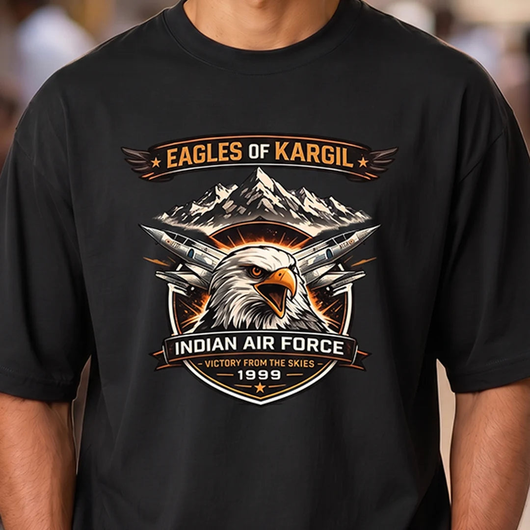 Men's 240 GSM Oversized Graphic T-Shirt - Indian Air Force 1999 Eagles of Kargil Edition