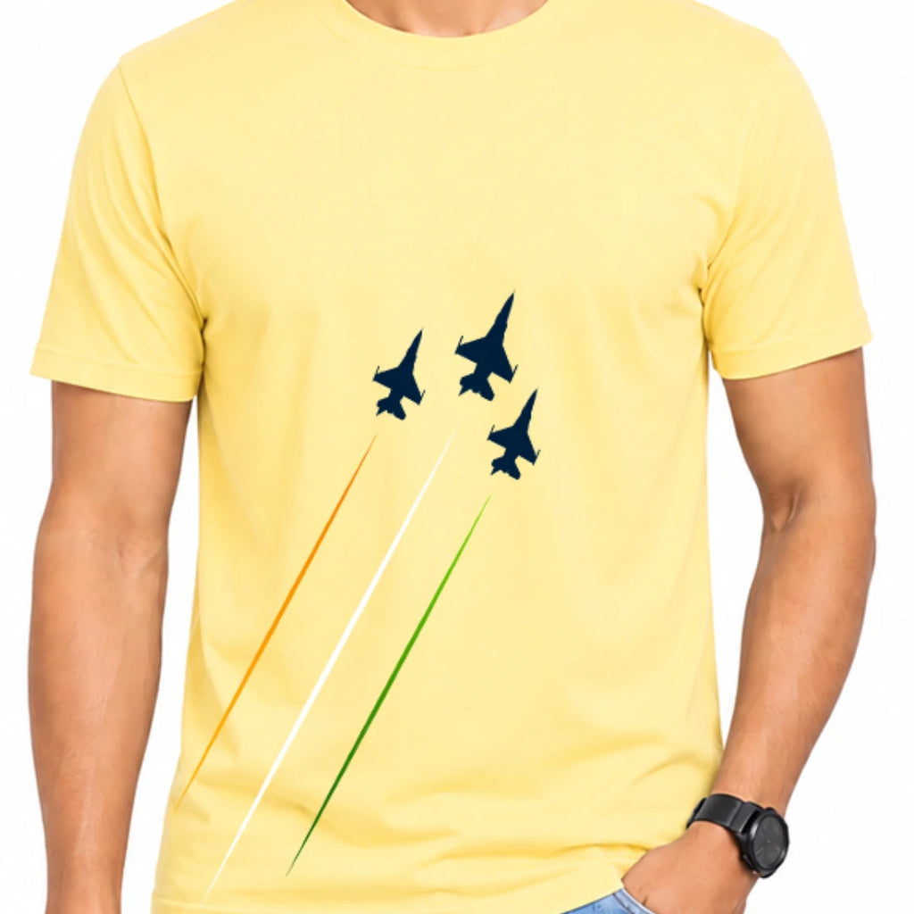 Premium Patriotic Fighter Jet Graphic T-Shirt | 180 GSM Pure Cotton, Bio-Washed Regular Fit