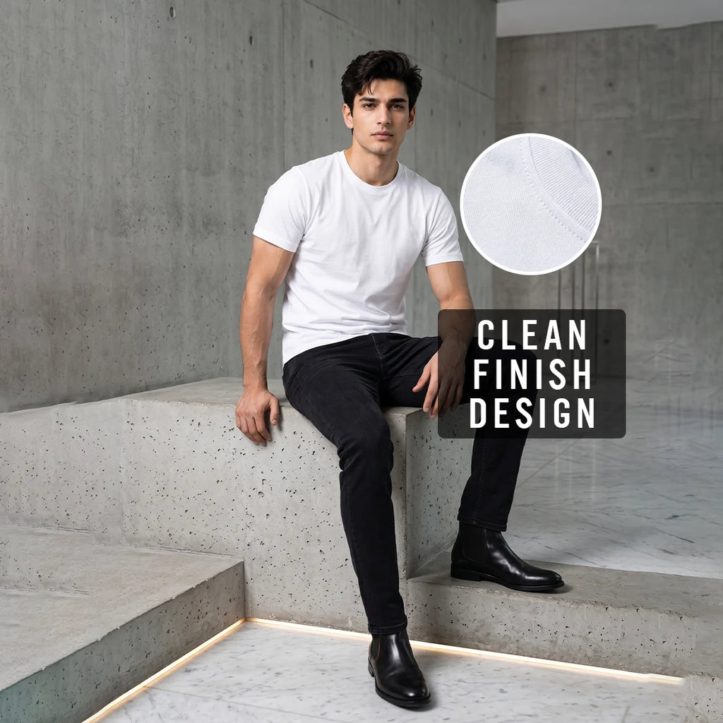 Premium Men's Cotton Blend Round Neck T-Shirt - Regular Fit, 180 GSM, Double Bio-Wash