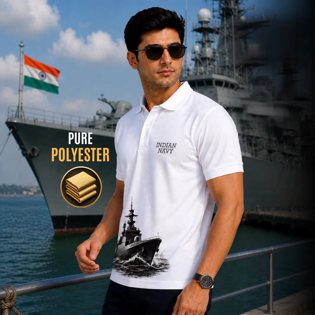 Excello Men's Indian Navy Tribute Polo T-Shirt | 210 GSM Nano Poly Regular Fit
