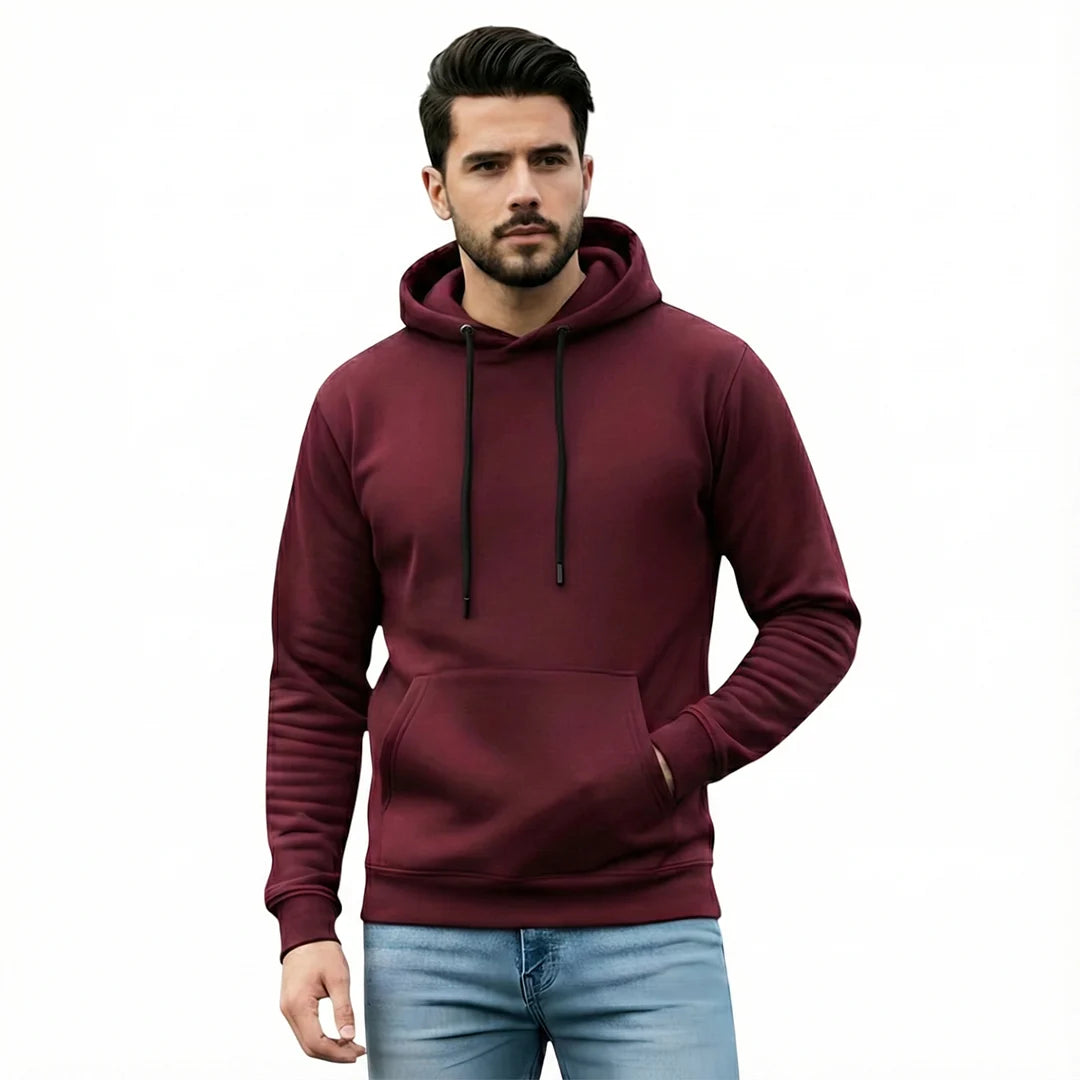 Men's Premium Solid Hoodie | Classic Regular Fit Cotton Blend Pullover Hoodie with Kangaroo Pocket | Essential Casual Winter Streetwear