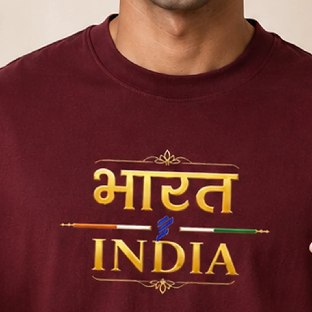 Men's "Bharat - India" Premium Oversized Graphic T-Shirt - 240 GSM Pure Cotton, Bio-Washed