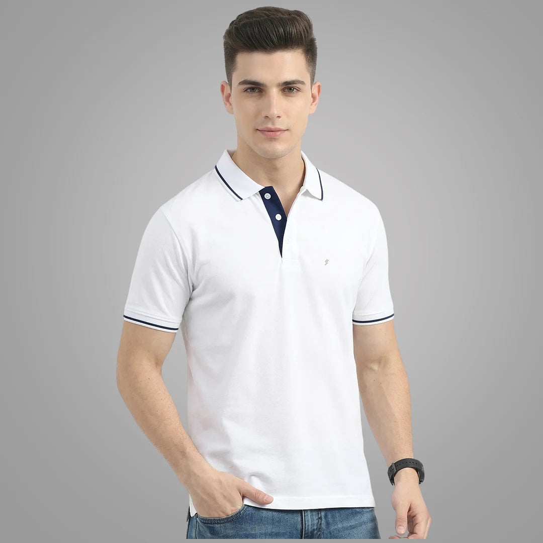 Premium 270 GSM Pure Cotton Biowash Tipping Polo T-Shirt - Heavyweight & Breathable