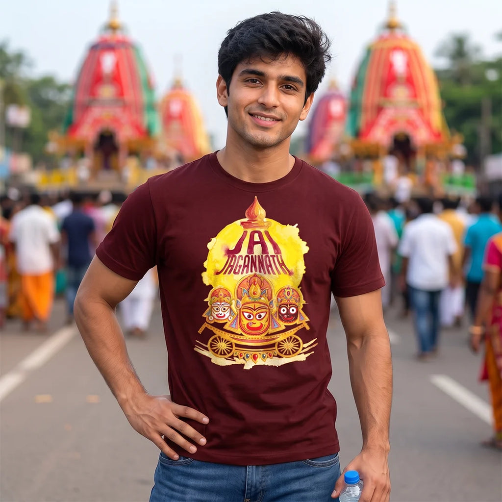 Men's Pure Cotton Jai Jagannath Holy Trinity Graphic Printed T-Shirt