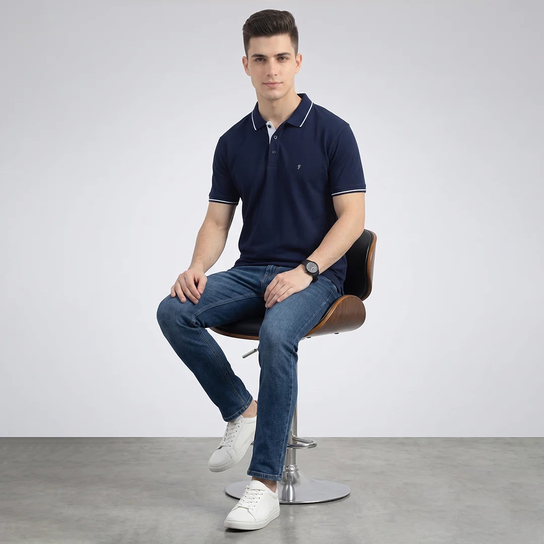 Premium 270 GSM Pure Cotton Biowash Tipping Polo T-Shirt - Heavyweight & Breathable