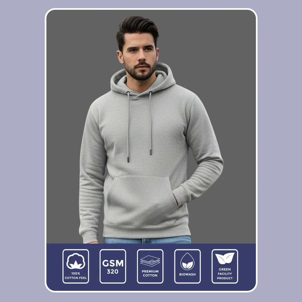 Men's Premium Solid Hoodie | Classic Regular Fit Cotton Blend Pullover Hoodie with Kangaroo Pocket | Essential Casual Winter Streetwear
