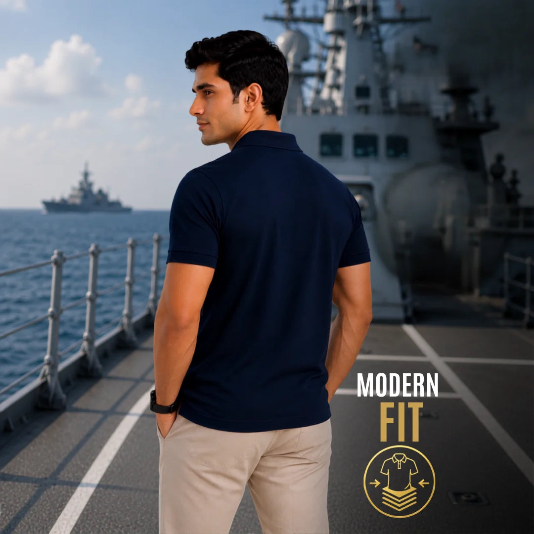 Men's Premium IND NAVY Graphic Polo T-Shirt - 210 GSM Nano Poly Modern Fit