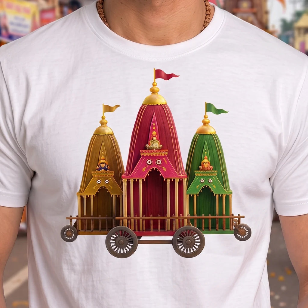 Premium Men's Pure Cotton Jagannath Puri Rath Yatra Chariot Graphic T-Shirt