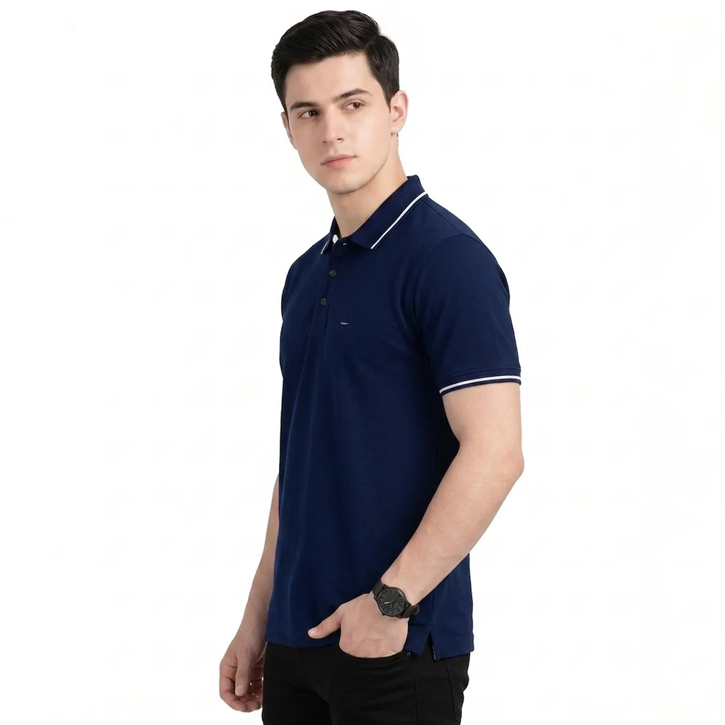 Premium Pure Cotton Regular Fit Tipping Polo Shirt - 270 GSM Bio-Washed