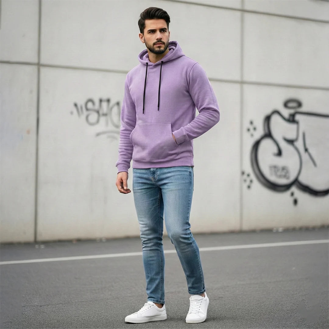Men's Premium Solid Hoodie | Classic Regular Fit Cotton Blend Pullover Hoodie with Kangaroo Pocket | Essential Casual Winter Streetwear