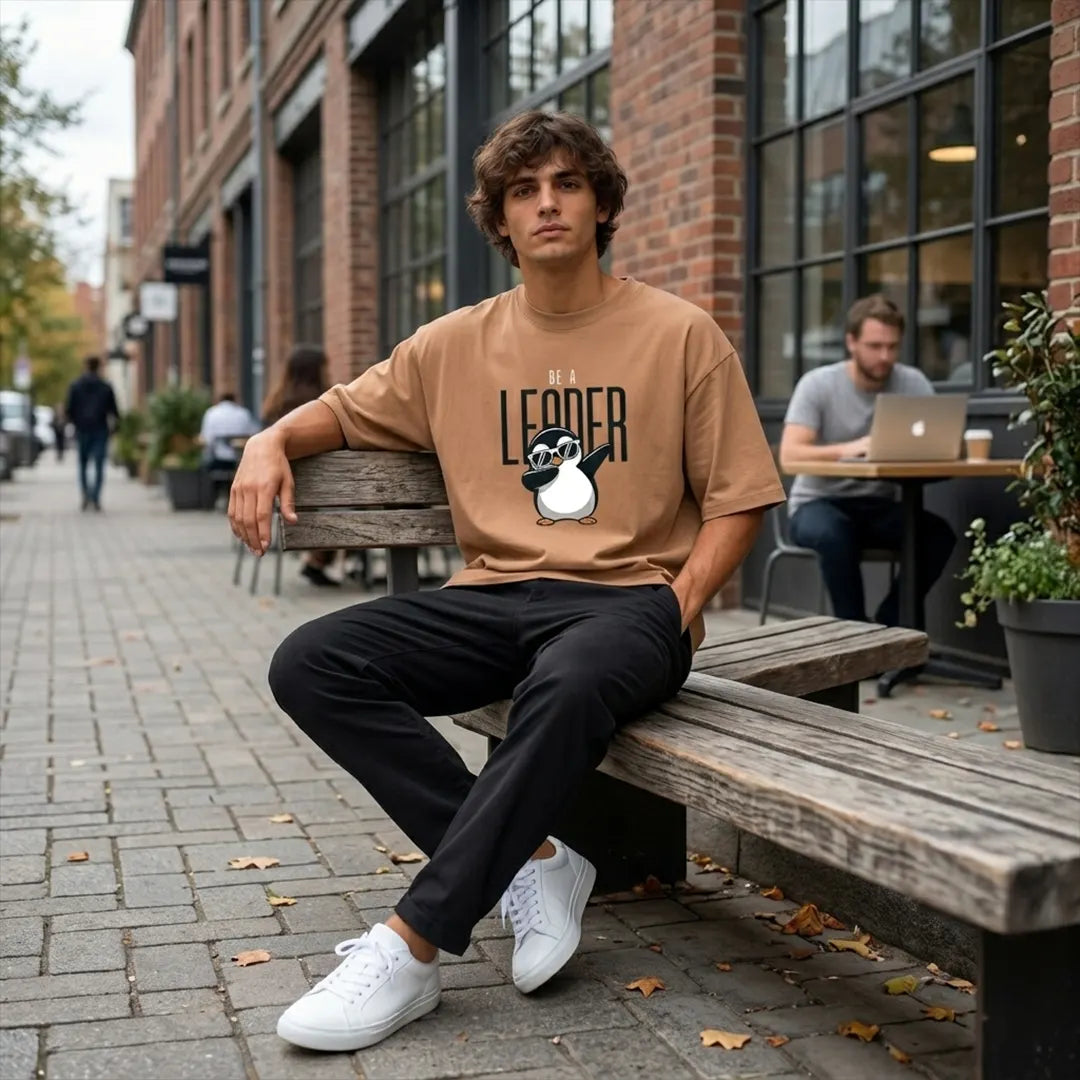Excello Premium Oversized Graphic T-Shirt | 240 GSM Pure Cotton | Be A Leader