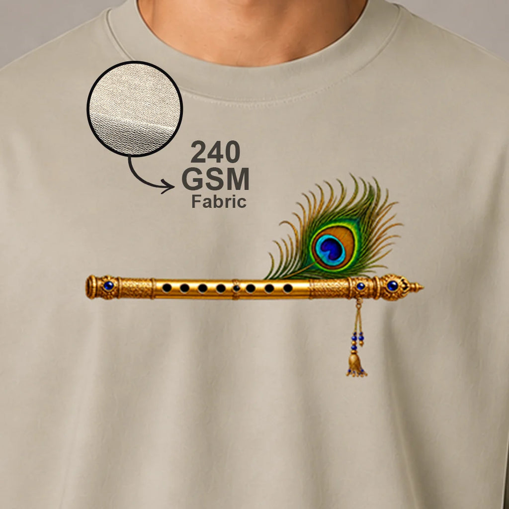 Excello Men's Divine Krishna Silhouette Graphic Oversized T-Shirt - 240 GSM Pure Cotton, Bio-Washed