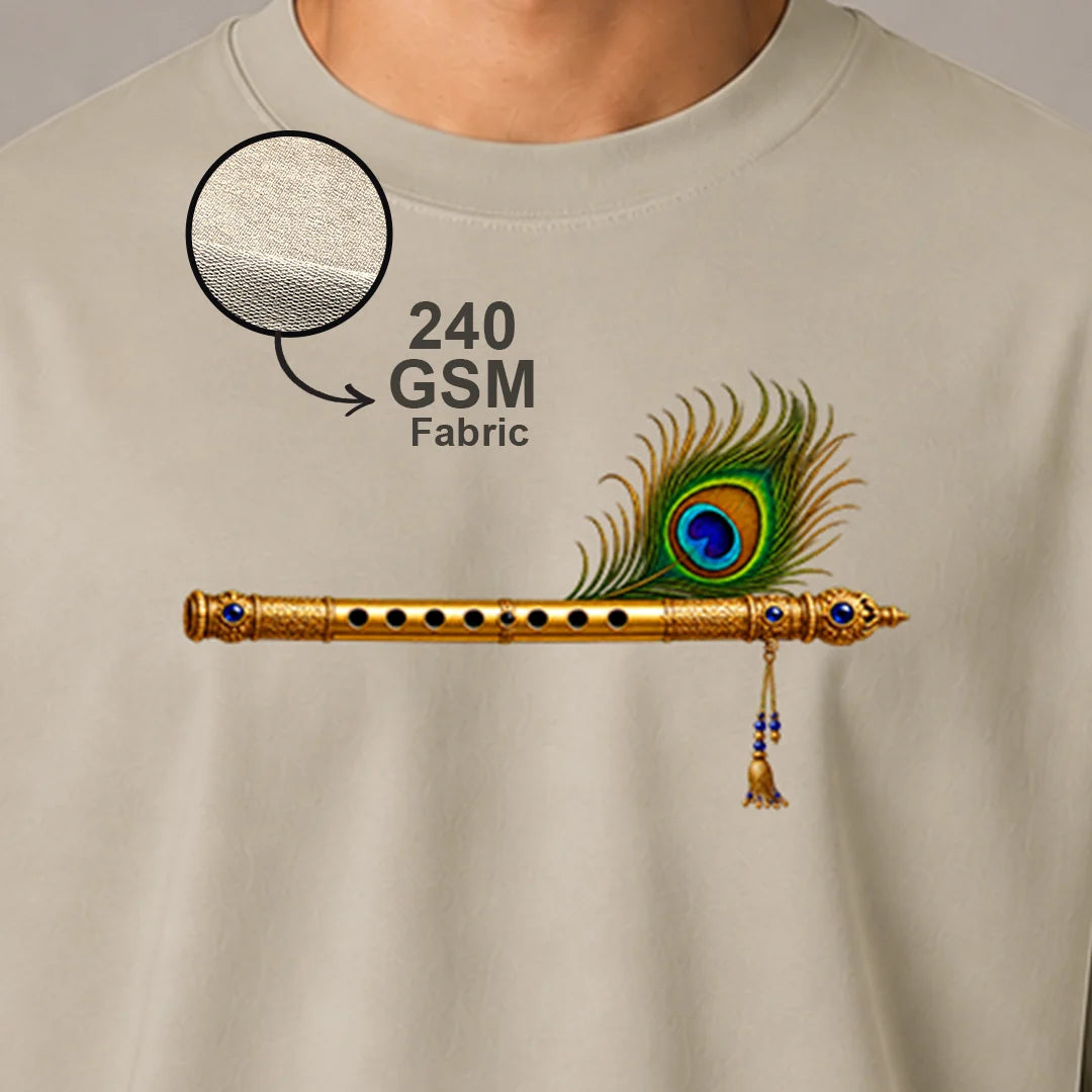 Excello Men's Divine Krishna Silhouette Graphic Oversized T-Shirt - 240 GSM Pure Cotton, Bio-Washed