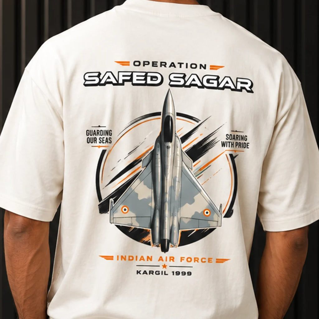 Men's Oversized Graphic T-Shirt - Operation Safed Sagar IAF Tribute, 240 GSM Pure Cotton, Bio-Washed