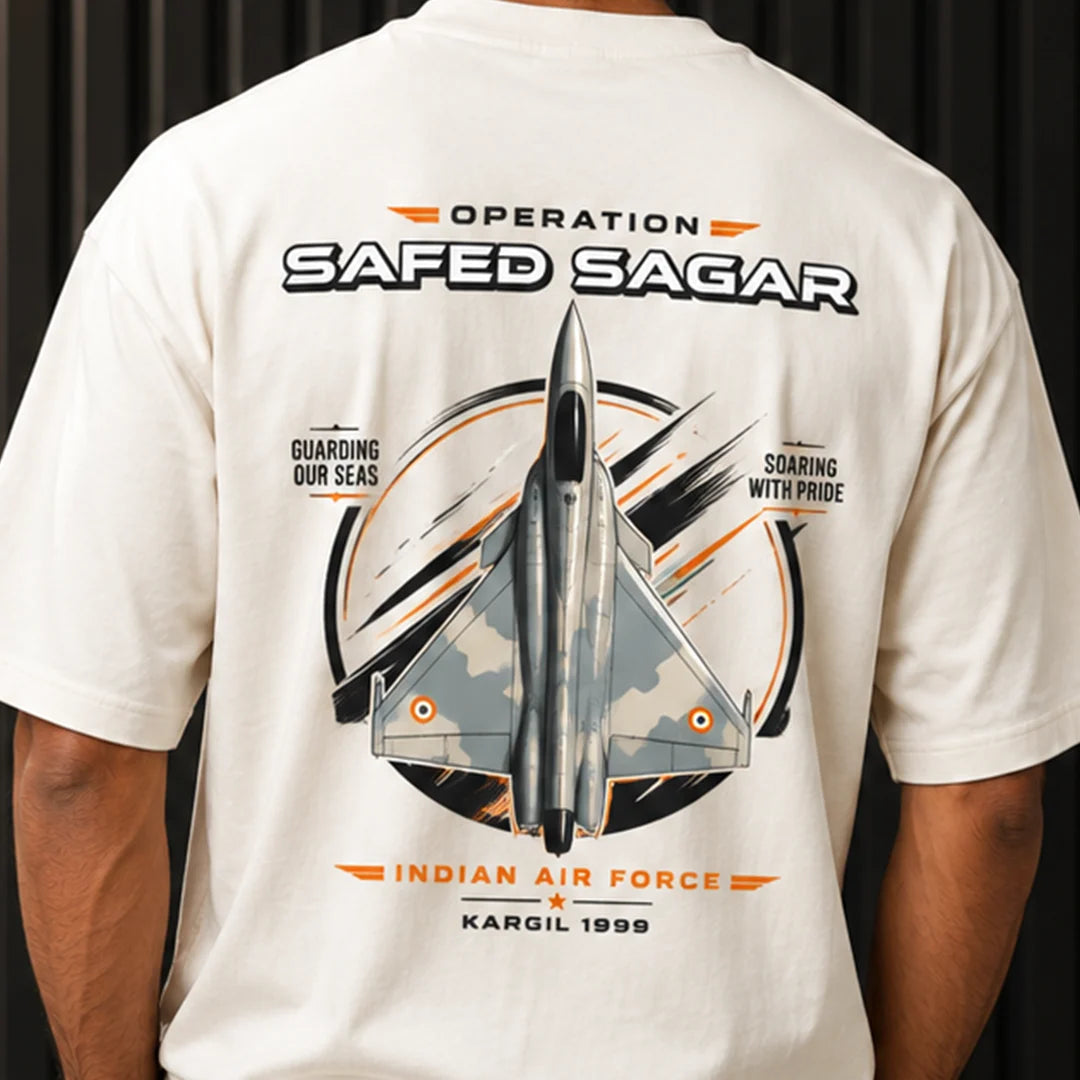 Men's Oversized Graphic T-Shirt - Operation Safed Sagar IAF Tribute, 240 GSM Pure Cotton, Bio-Washed