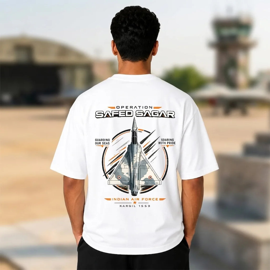 Men's Oversized Graphic T-Shirt - Operation Safed Sagar IAF Tribute, 240 GSM Pure Cotton, Bio-Washed