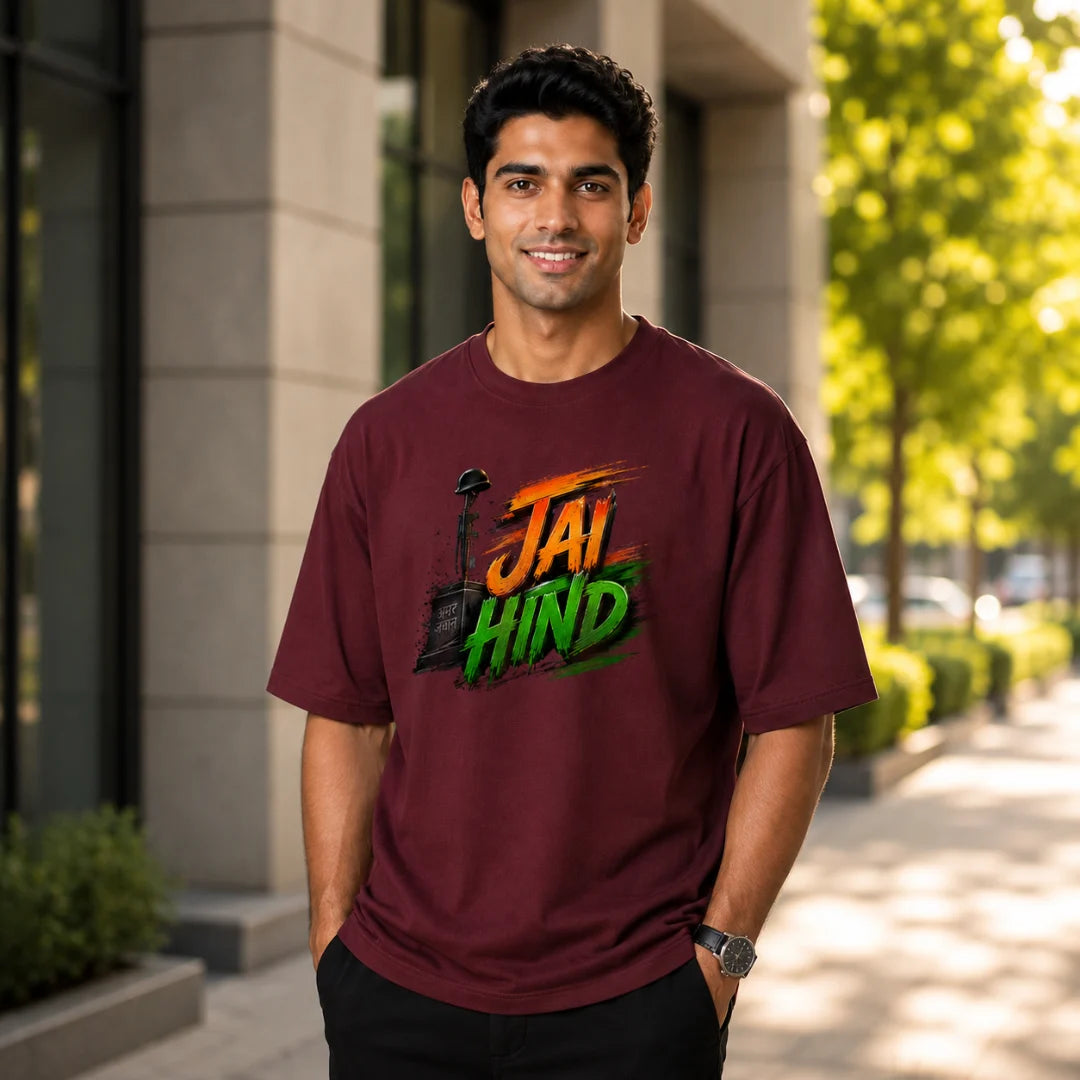 Indian Patriot Jai Hind Graphic Oversized T-Shirt - Heavyweight 240 GSM