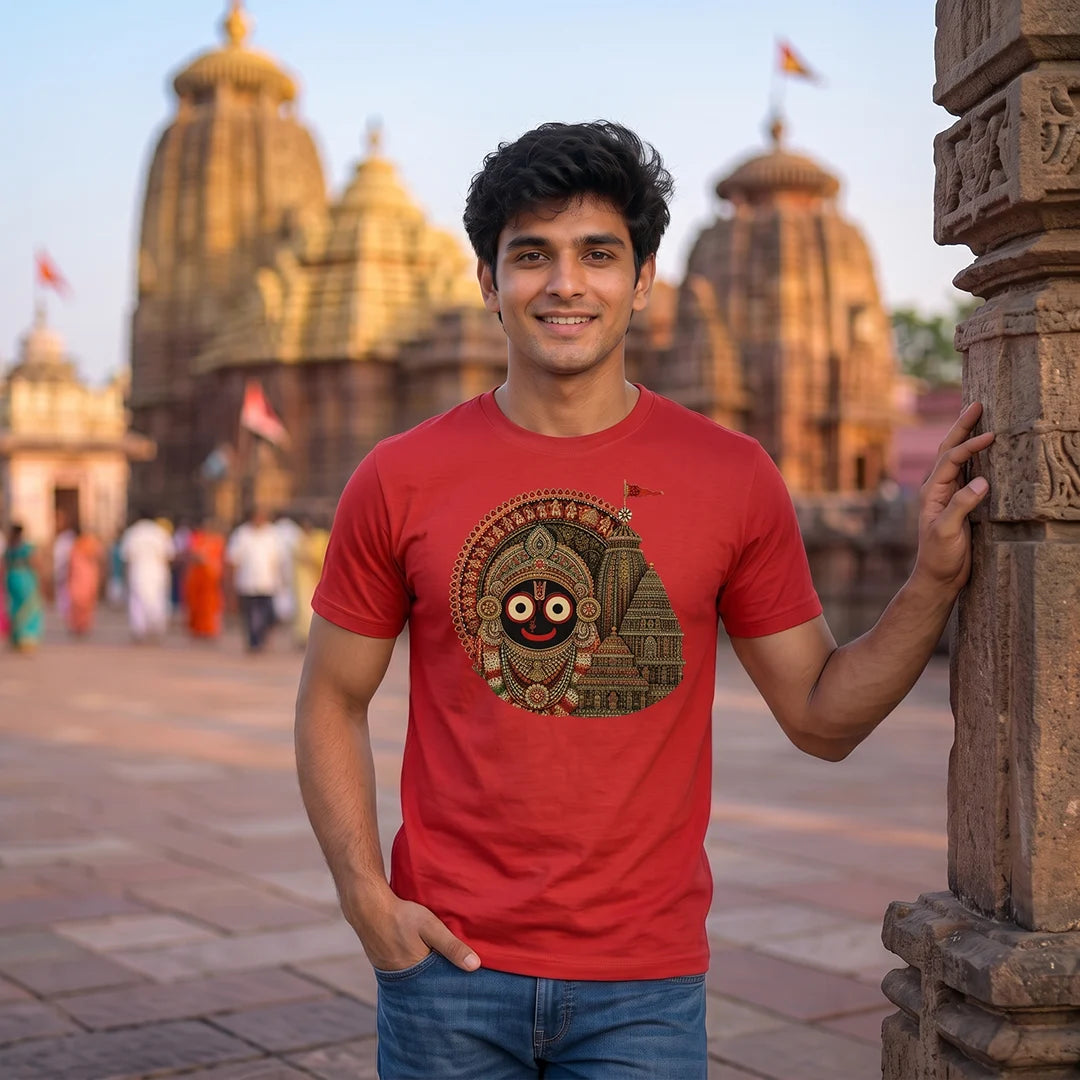 Men's Jagannath Puri Printed Round Neck Regular Fit T-Shirt (180 GSM)