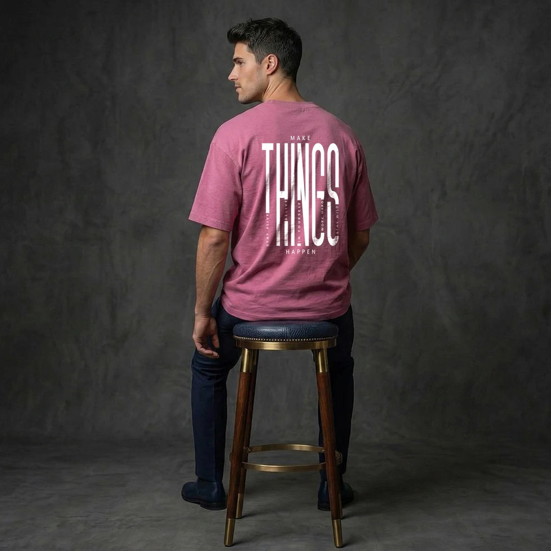 "Dream Big" Motivational Graphic Oversized T-Shirt – Premium 240 GSM Onion Pink Heavy Cotton Tee