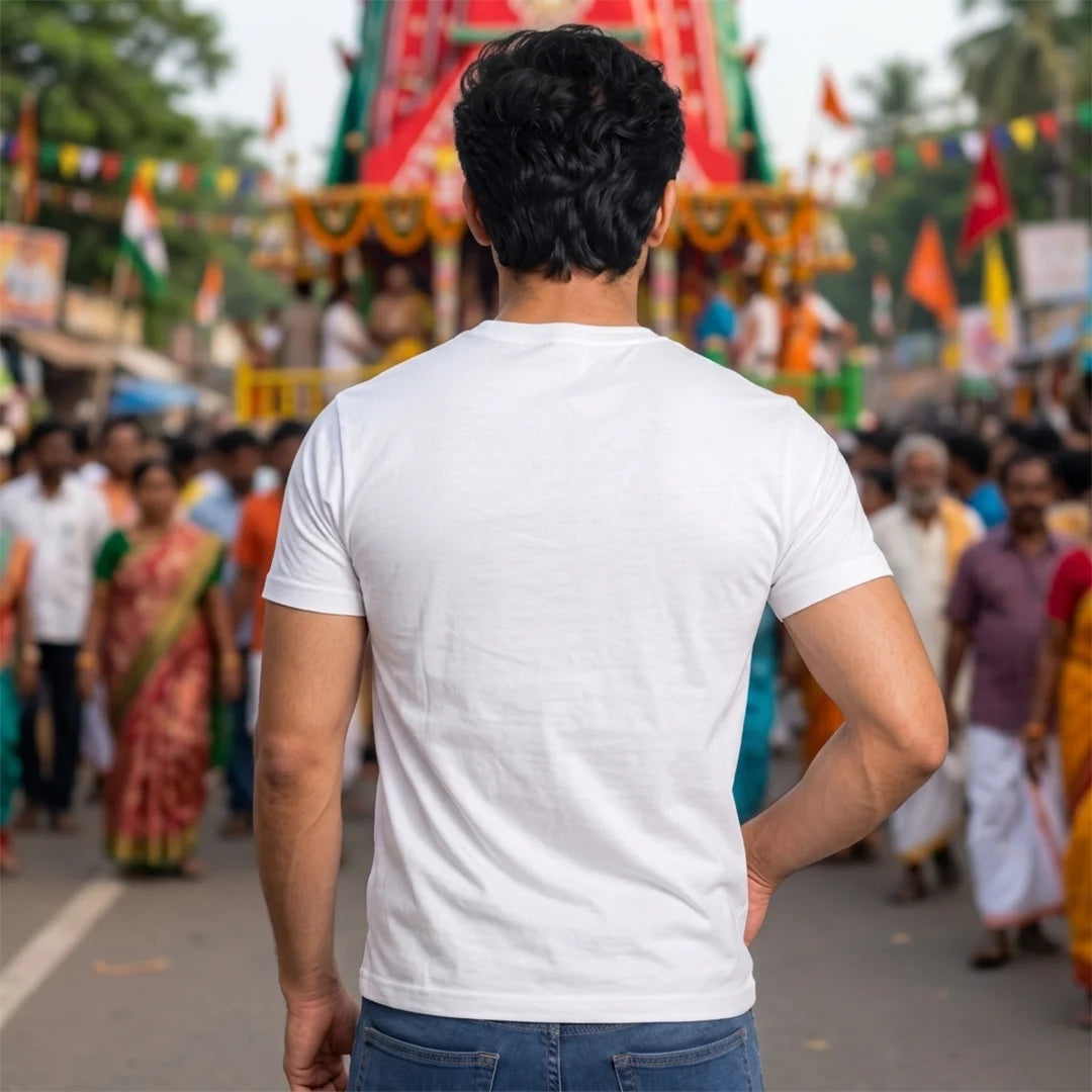 Premium Men's Pure Cotton Lord Jagannath Face & Rath Yatra Chariot Graphic T-Shirt