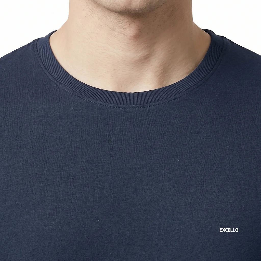 Premium Men's Cotton Blend T-Shirt | 180 GSM Bio-Washed | Excello Embroidered Logo