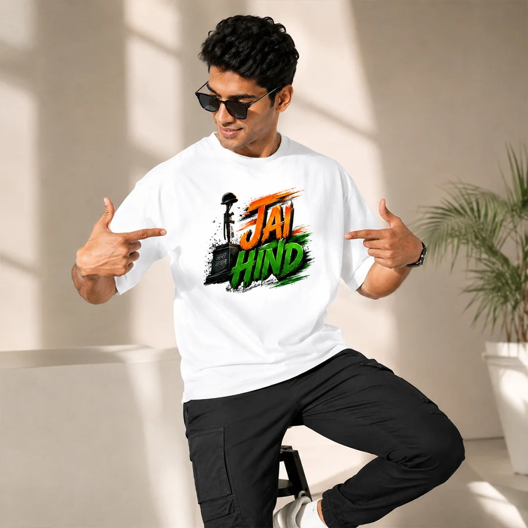 Indian Patriot Jai Hind Graphic Oversized T-Shirt - Heavyweight 240 GSM