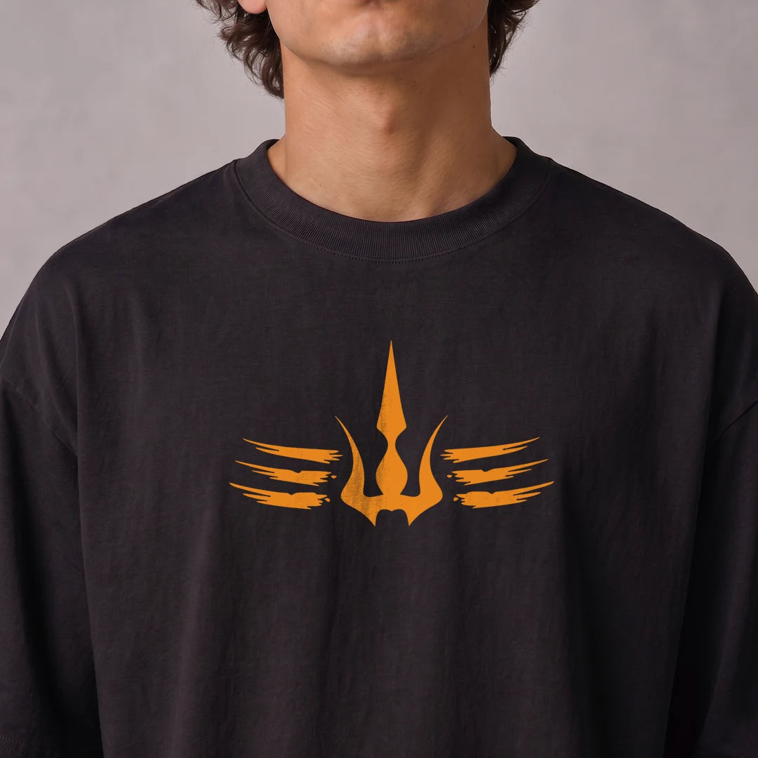 Mahadev Trishul Drop Shoulder T-Shirt | Heavyweight 240 GSM Pure Cotton
