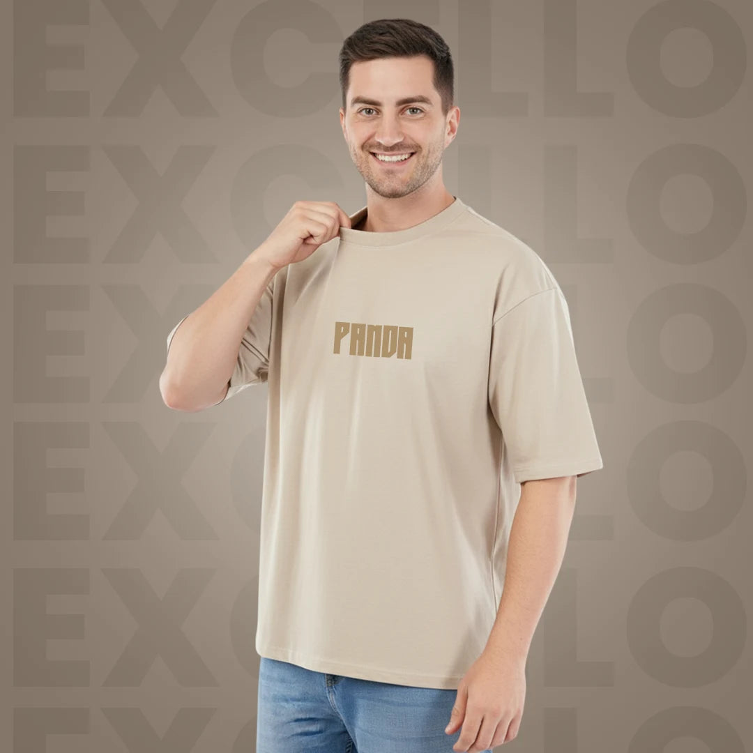 Men's "Kung Fu Panda" Oversized Graphic T-Shirt – 100% Rich Cotton, 220 GSM Streetwear Tee – Beige