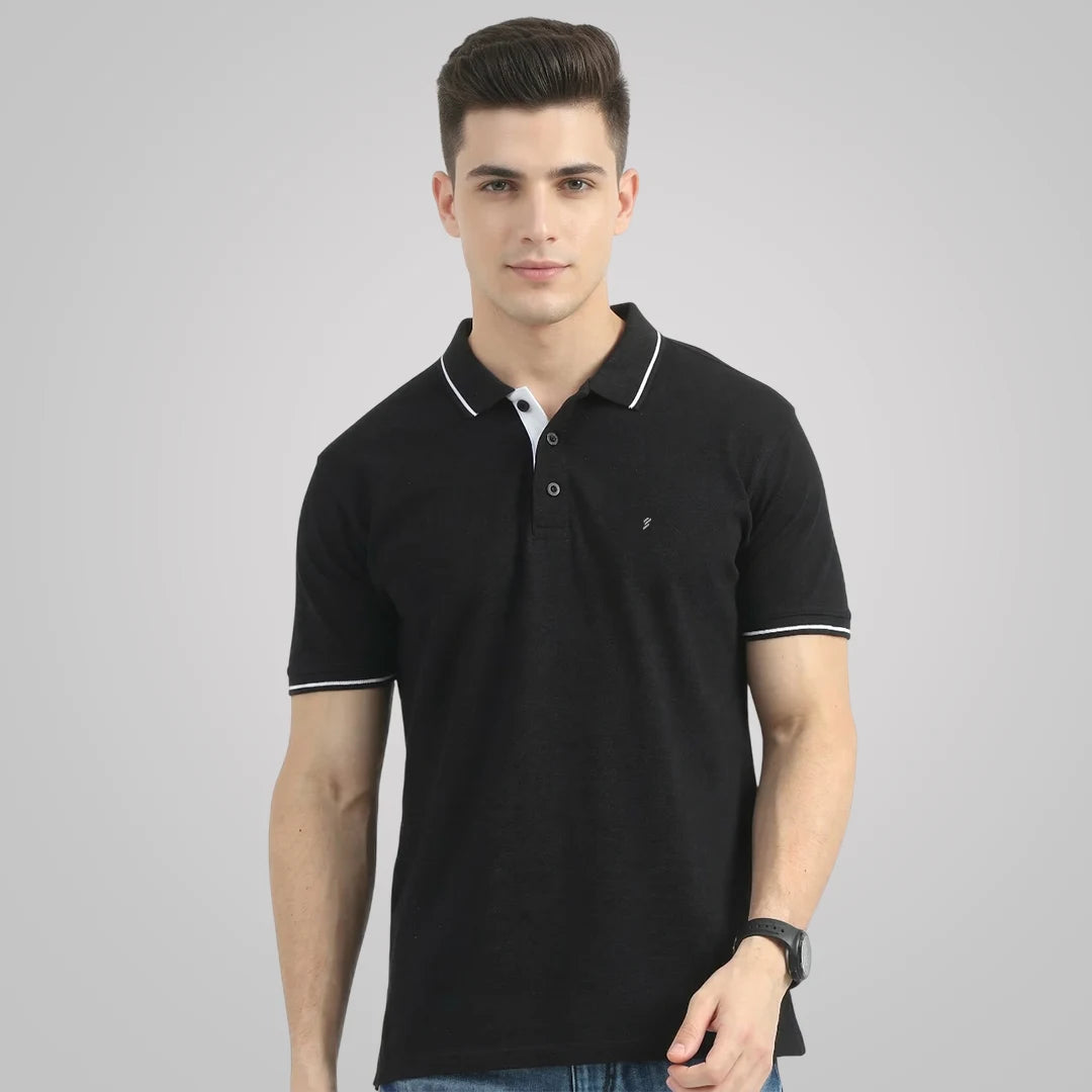 Premium 270 GSM Pure Cotton Biowash Tipping Polo T-Shirt - Heavyweight & Breathable