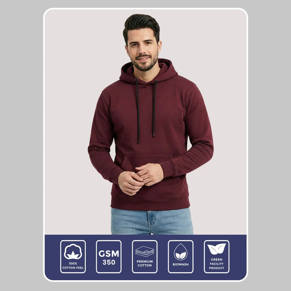 Men's Premium Solid Hoodie | Classic Regular Fit Cotton Blend Pullover Hoodie with Kangaroo Pocket | Essential Casual Winter Streetwear