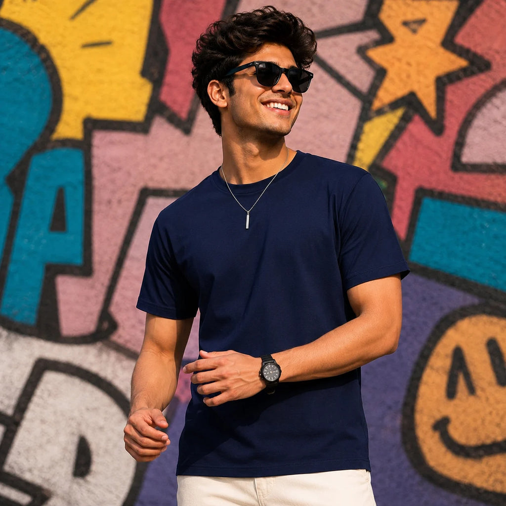 EXCELLO Men’s Plain Cotton T-Shirt (Regular Fit, Round Neck)