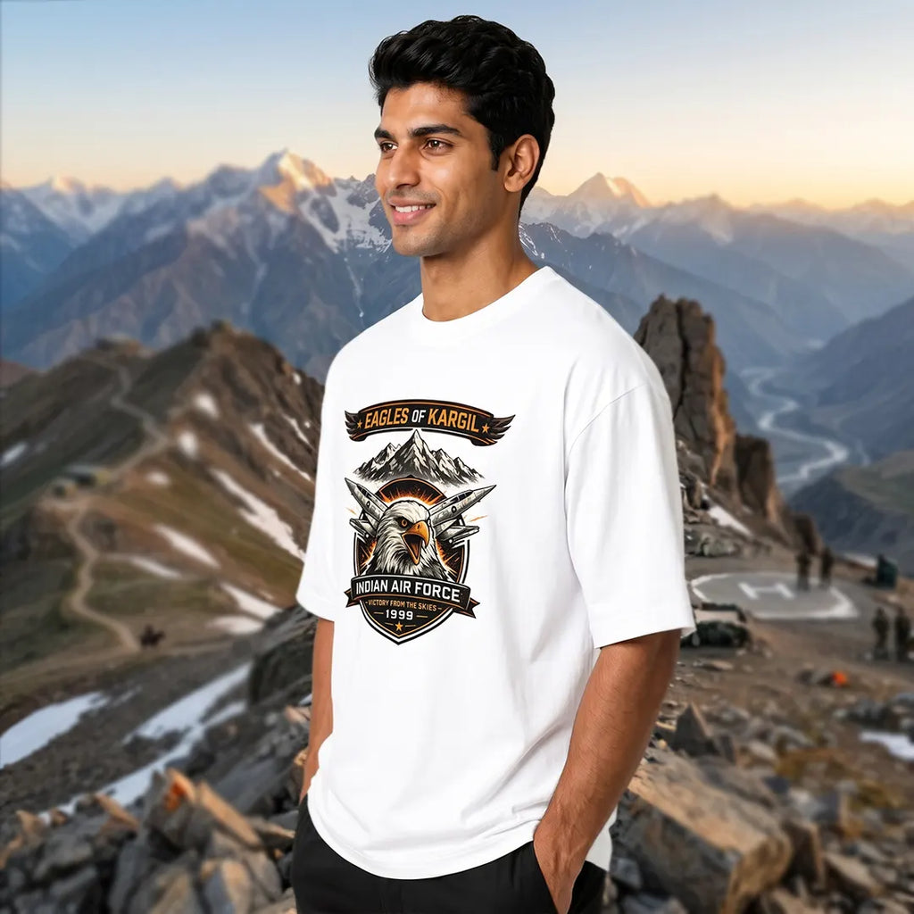 Men's 240 GSM Oversized Graphic T-Shirt - Indian Air Force 1999 Eagles of Kargil Edition