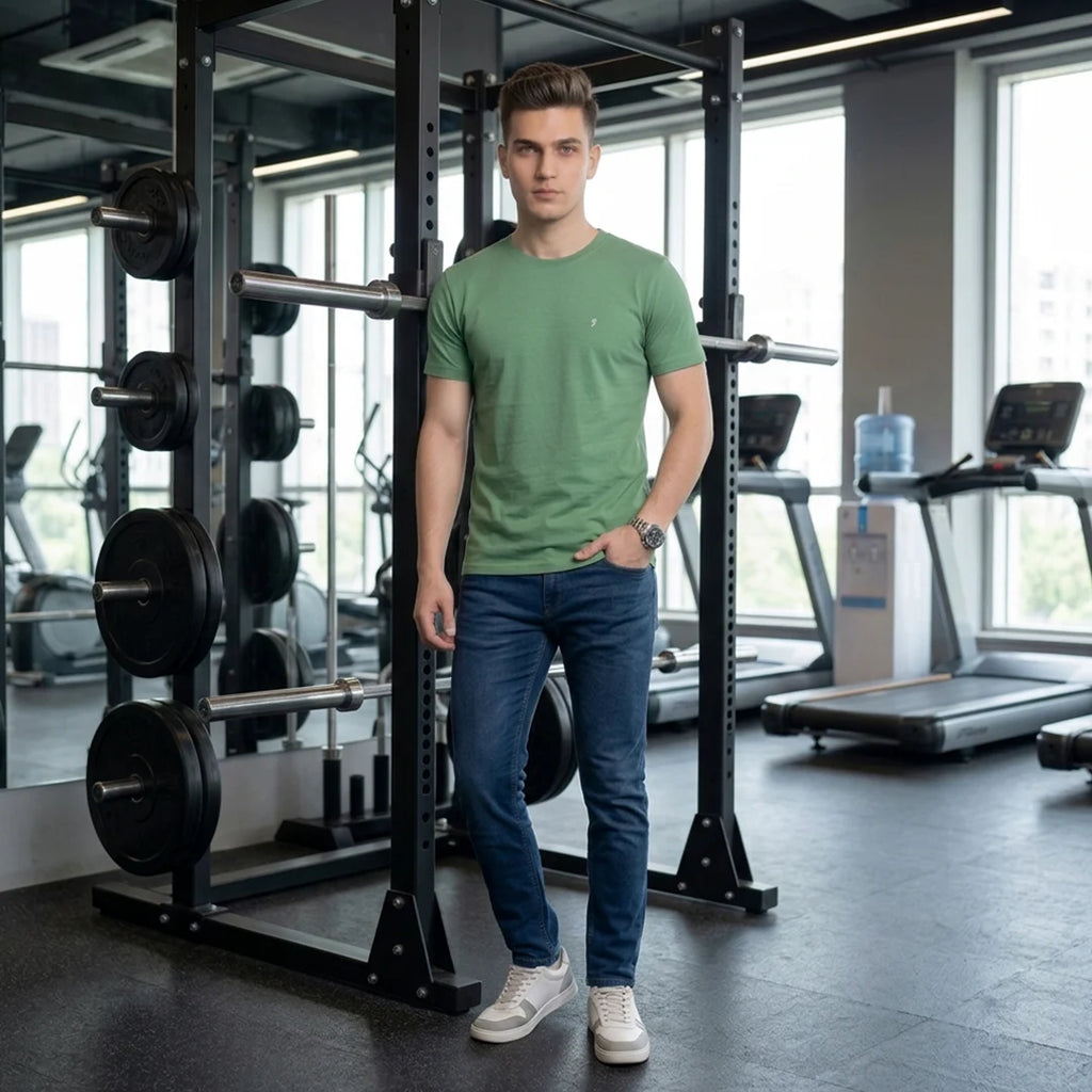 Men's Regular Fit Crew Neck T-Shirt, 100% Pure Cotton, 180 GSM, Breathable Everyday Wear