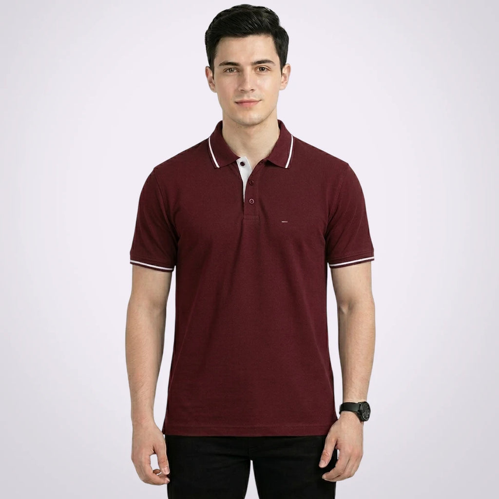 Premium Pure Cotton Regular Fit Tipping Polo Shirt - 270 GSM Bio-Washed