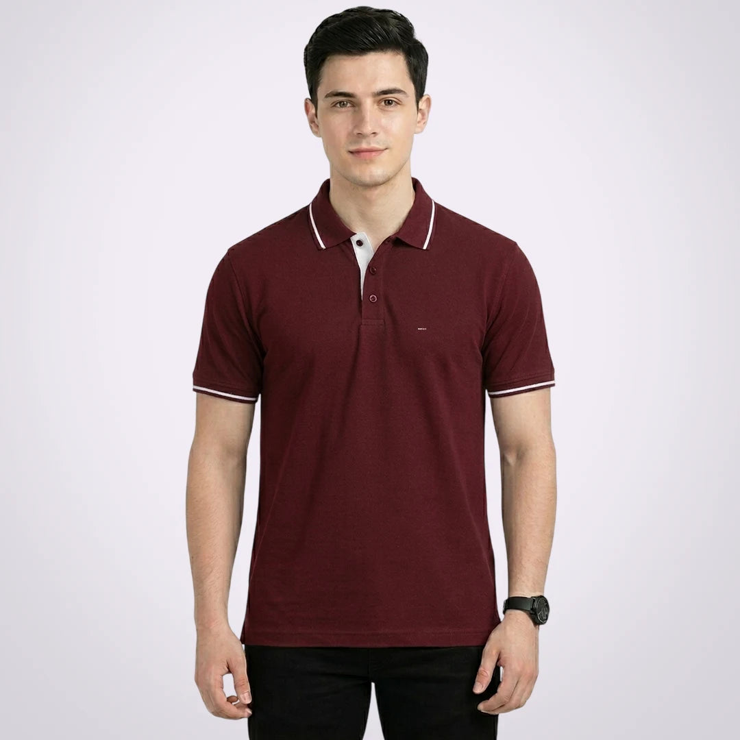 Premium Pure Cotton Regular Fit Tipping Polo Shirt - 270 GSM Bio-Washed