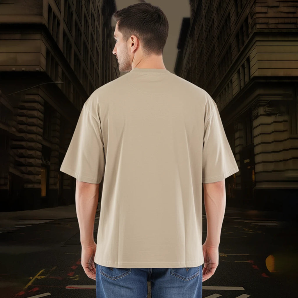 Men’s Premium Beige Oversized T-Shirt | 100% Rich Cotton | Trendy Drop-Shoulder Streetwear Tee