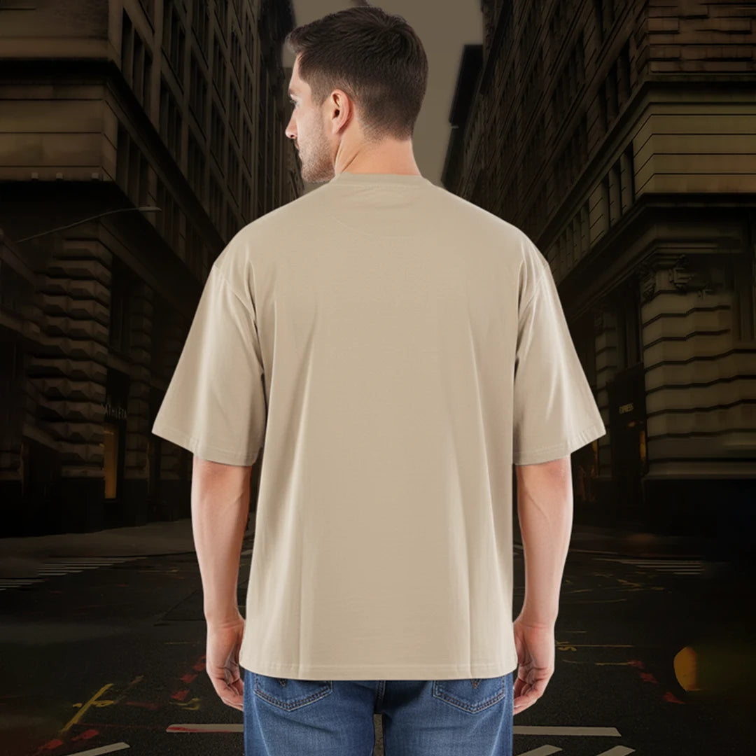 Men’s Premium Beige Oversized T-Shirt | 100% Rich Cotton | Trendy Drop-Shoulder Streetwear Tee