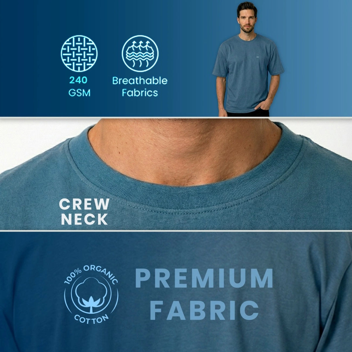 Premium 100% Organic Cotton Men's Oversized T-Shirt – Heavyweight 240 GSM Bio-Washed Relaxed Fit Tee
