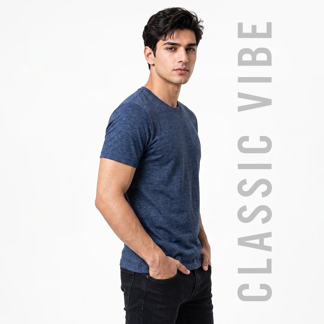 Premium Men's Cotton Blend Round Neck T-Shirt - Regular Fit, 180 GSM, Double Bio-Wash
