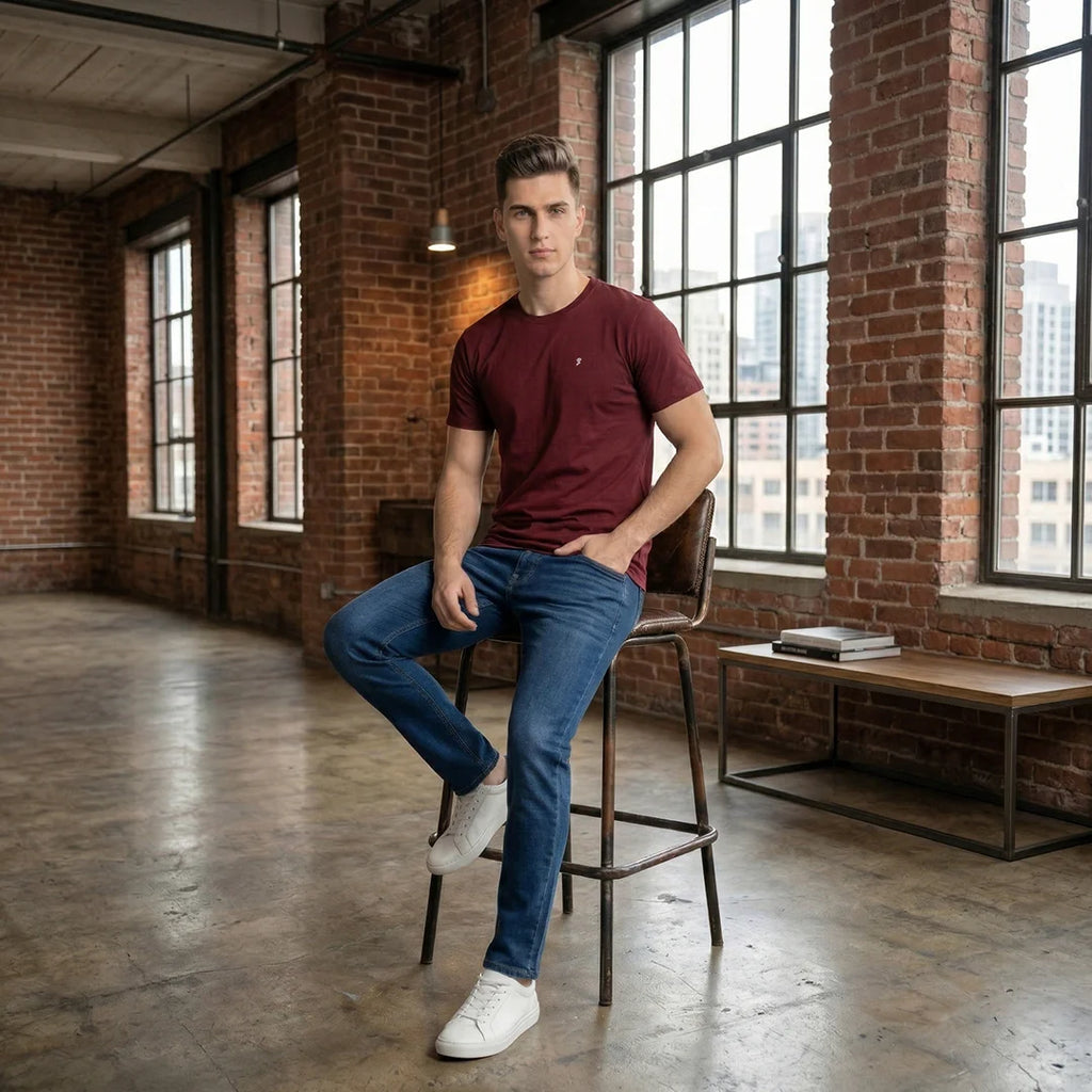 Men's Regular Fit Crew Neck T-Shirt, 100% Pure Cotton, 180 GSM, Breathable Everyday Wear