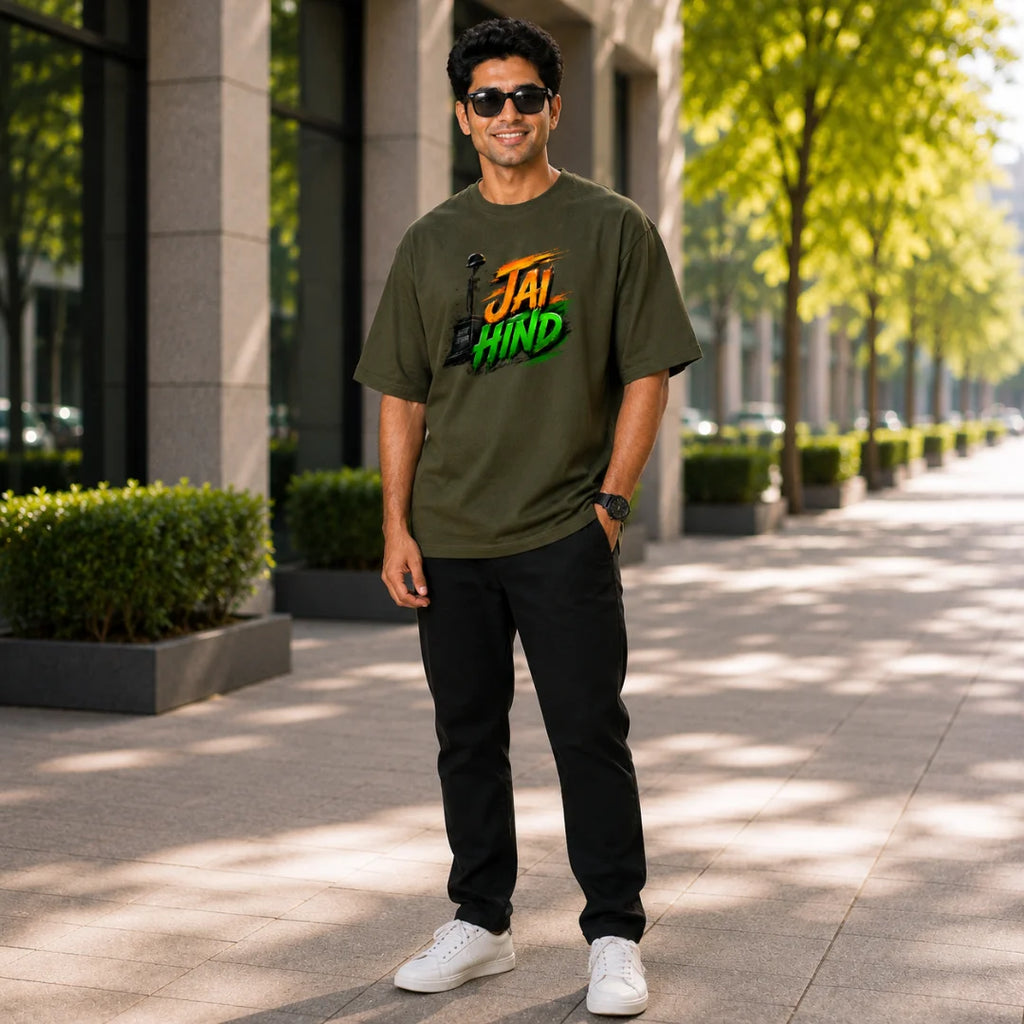 Indian Patriot Jai Hind Graphic Oversized T-Shirt - Heavyweight 240 GSM